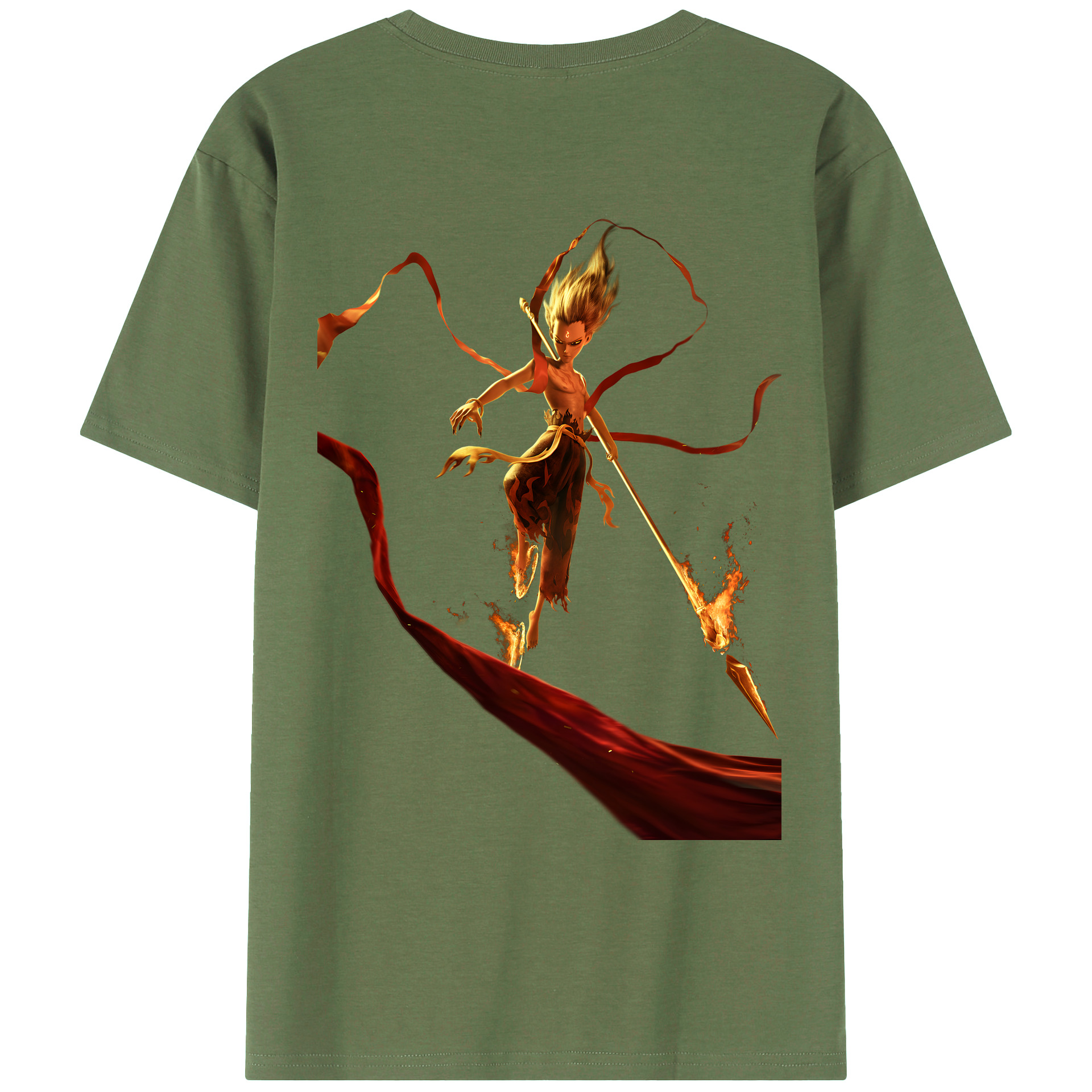 （画像用） Ne Zha 2 ナタ 魔童の大暴れ 綿100％ メンズ半袖Tシャツ（バックプリント） 通気性